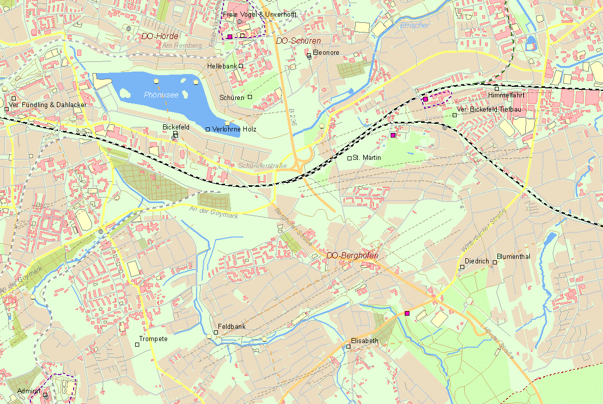 Aktuelle Karte Zeche Ver. Bickefeld Tiefbau