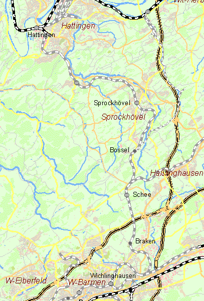 Karte Eisenbahn Wichlinghausen-Hattingen