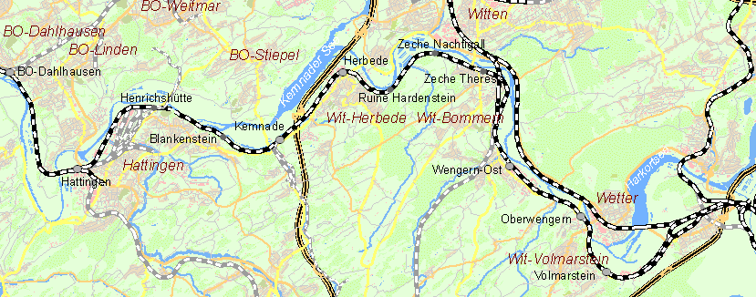 Karte mittlere Ruhrtalbahn