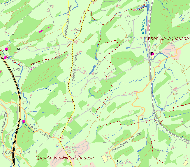 Historische Karte Kohlenweg von Nierenhof nach Karte Wittener Hauptkohlenstraße