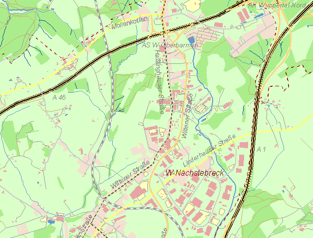 Historische Karte Kohlenweg von Hasslinghausen nach Barmen