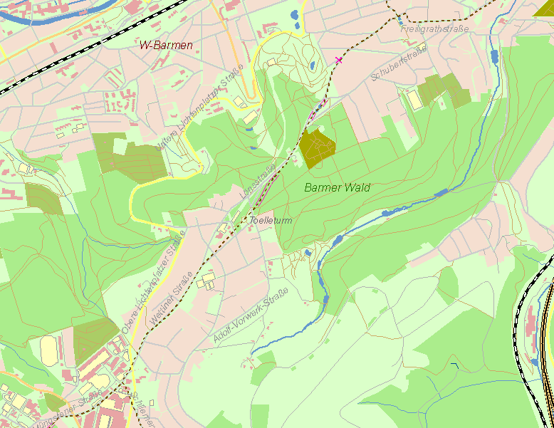 Historische Karte Barmer Kohlenweg nach Ronsdorf und Cronenberg - Detailkarte Lichtenplatz