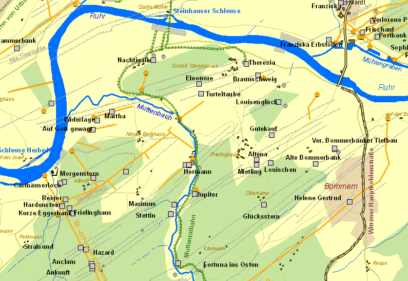 Historische Karte östliches Muttental