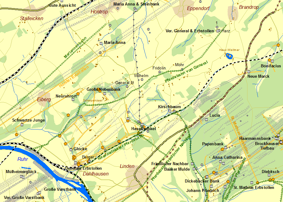 Historische Karte Ver. General & Erbstollen