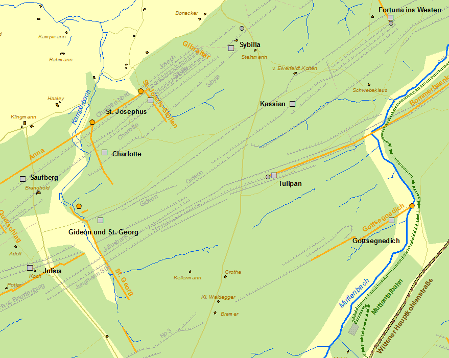Historische Karte Gideon, Kassian, Tulipan
