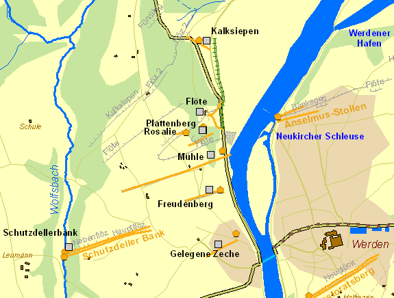 Historische Karte Zechen in Essen-Werden