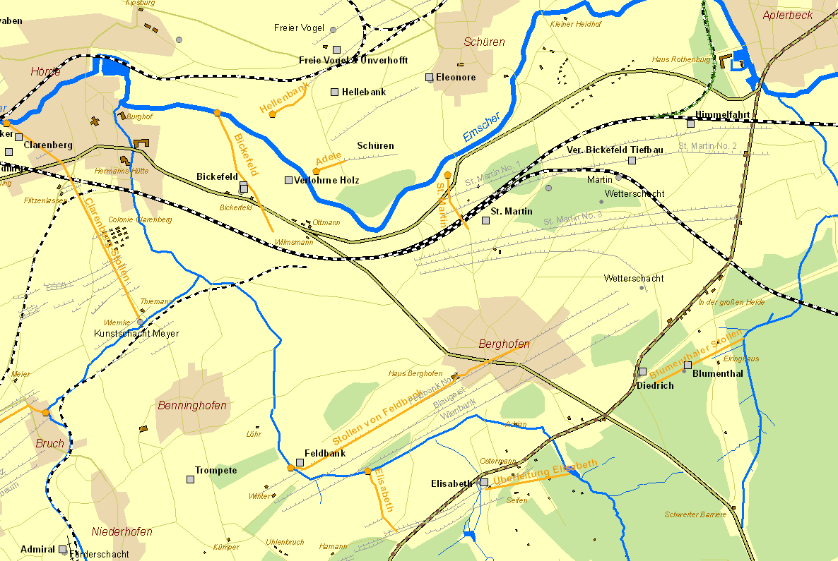 Historische Karte Zeche Ver. Bickefeld Tiefbau