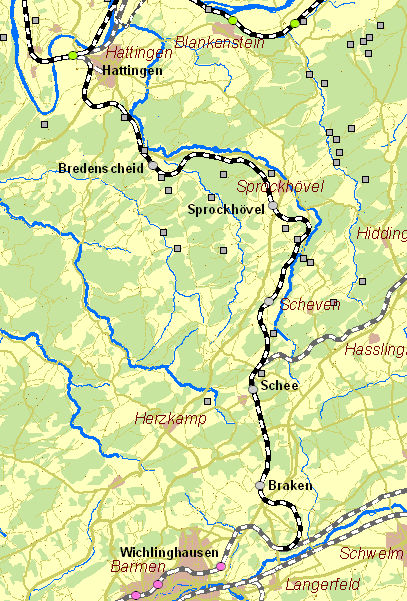 Historische Karte Eisenbahn Hattingen-Wichlinghausen