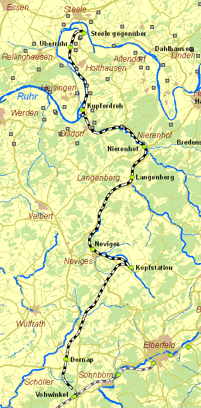 Historische Karte Eisenbahn von Steele nach Vohwinkel