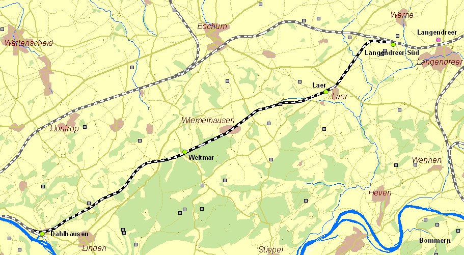 Historische Karte Eisenbahn von Dahlhausen nach Langendreer
