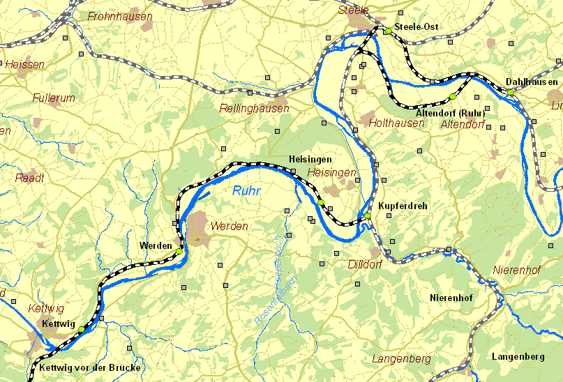 Historische Karte mittlere Ruhrtalbahn