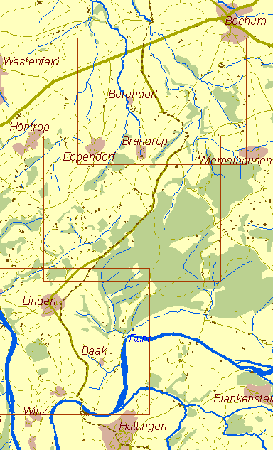 Historische Karte Kohlenweg von Bochum nach Hattingen