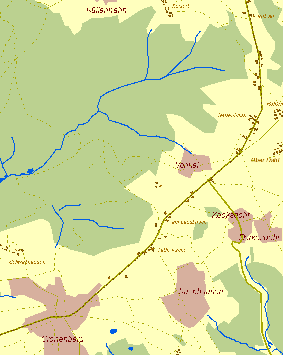 Historische Karte Barmer Kohlenweg - Detailkarte Cronenberg