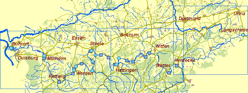 Übersichtskarte Ruhr zwischen Langschede und Duisburg